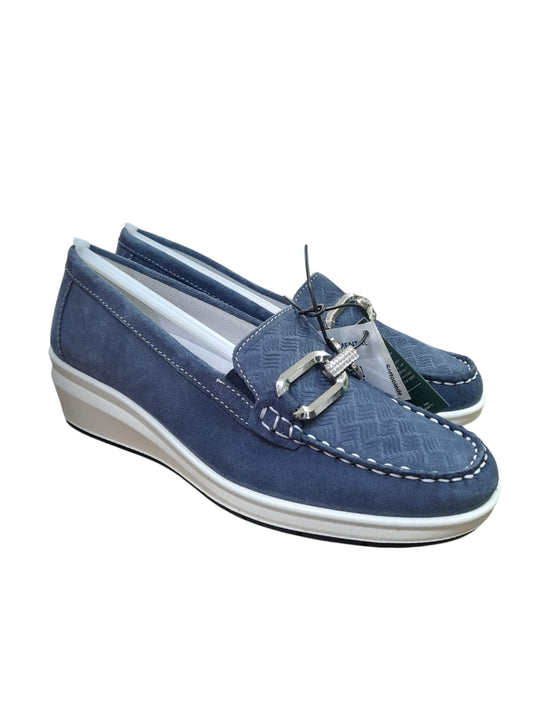 Mocassino ENVAL SOFT scarpa donna linea confort MADE IN ITALY in camoscio blu jeans
