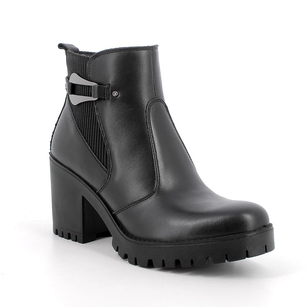 Tronchetto IGI&CO stivaletto a tacco MADE IN ITALY donna in pelle di nappa soft nero
