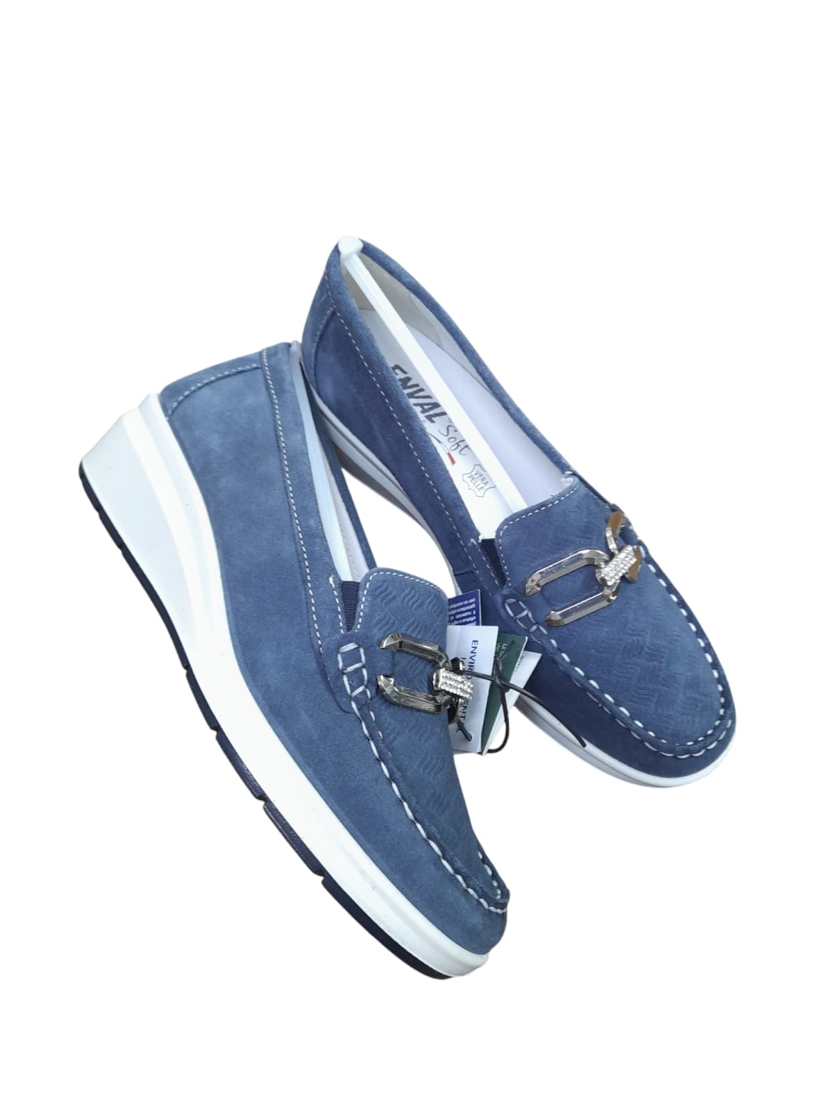Mocassino ENVAL SOFT scarpa donna linea confort MADE IN ITALY in camoscio blu jeans