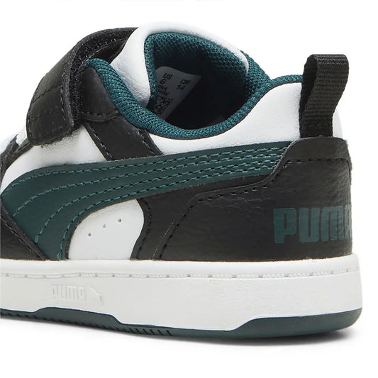 Puma REBOUND V6 LO AC+INF scarpa ginnastica primi passi in pelle nera bianca e verde