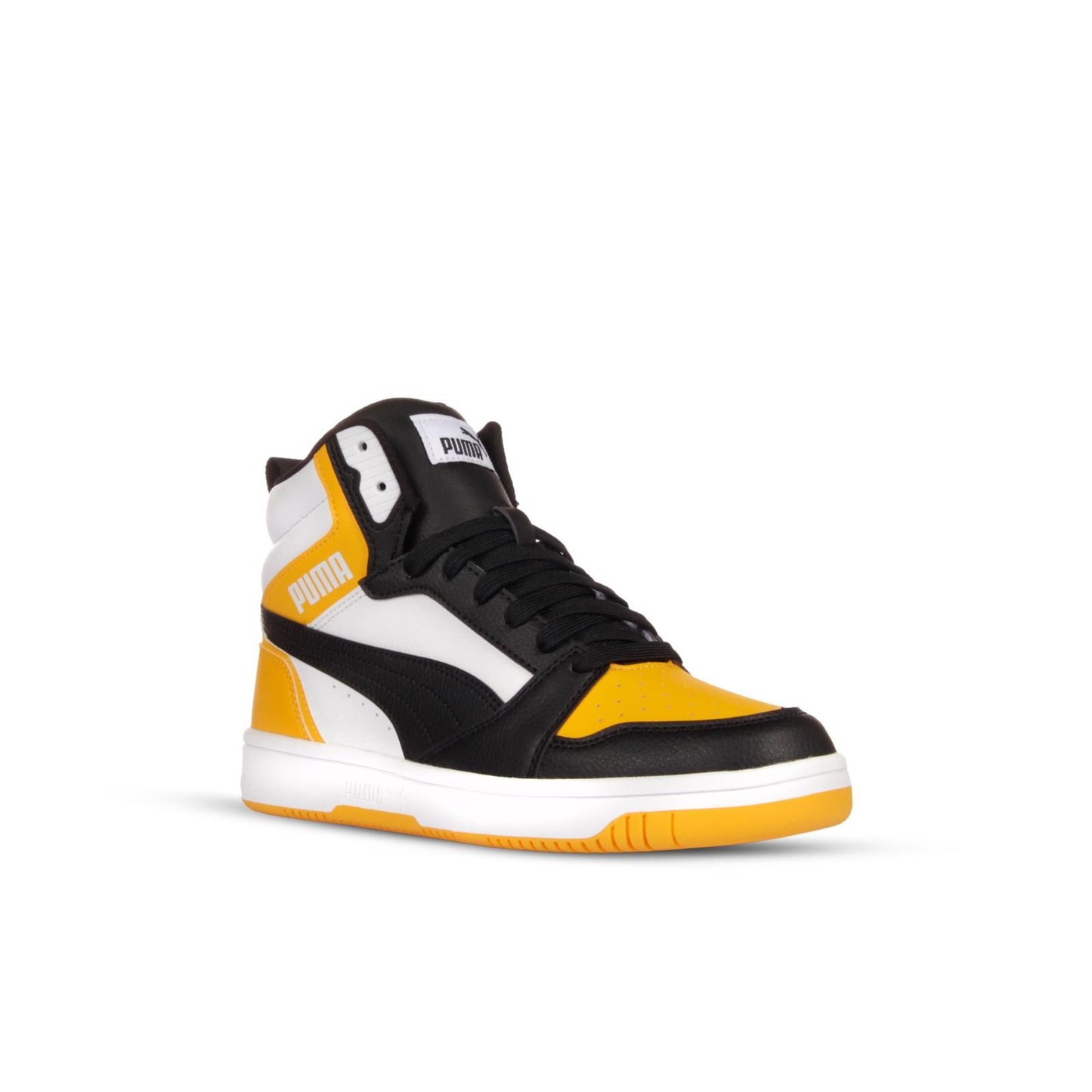 PUMA REBOUND V6 Mid Jr Scarpa da uomo basket in pelle bianca nera e gialla