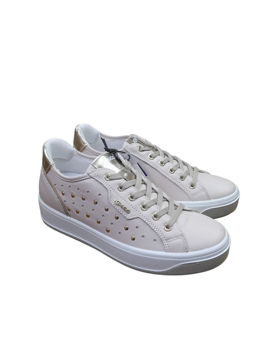 Sneakers IGI&CO scarpa sportiva donna MADE IN ITALY pelle/nappa soft beige borchiata