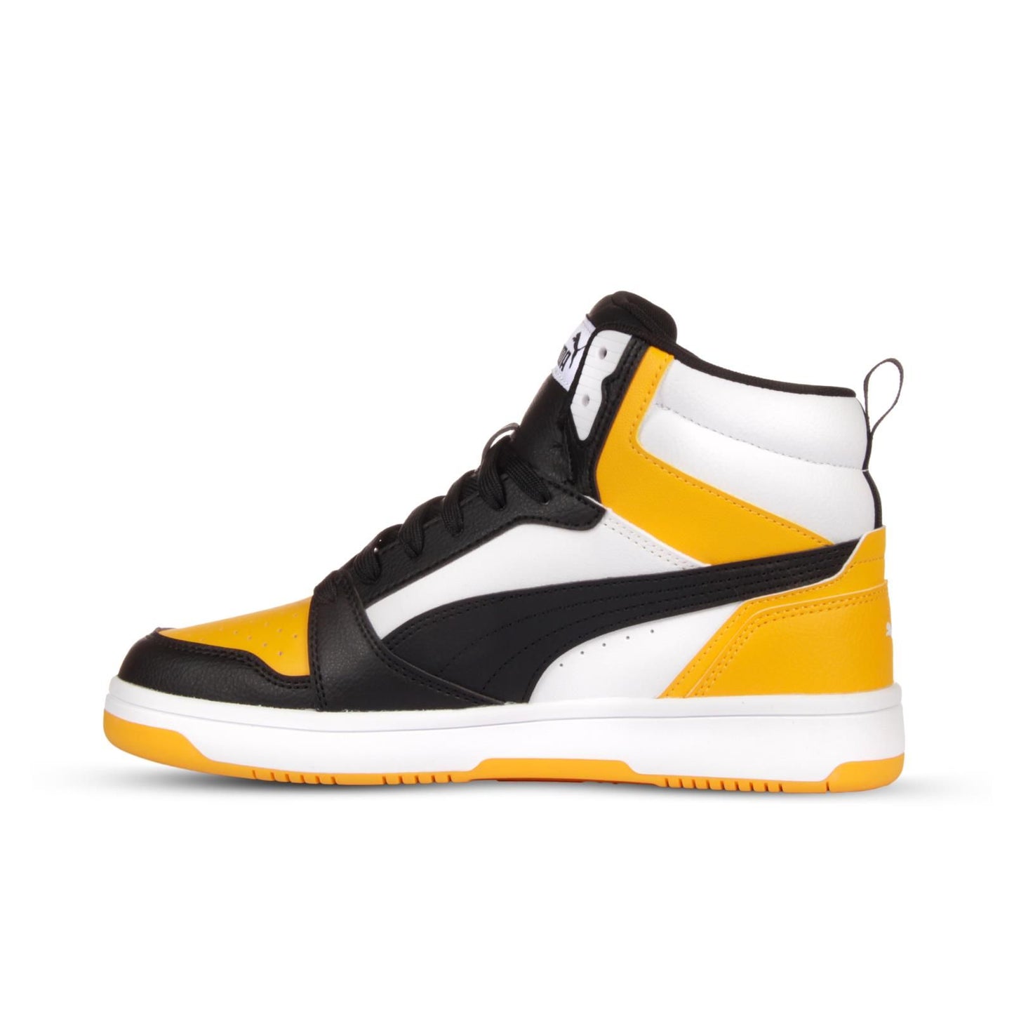 PUMA REBOUND V6 Mid Jr Scarpa da uomo basket in pelle bianca nera e gialla