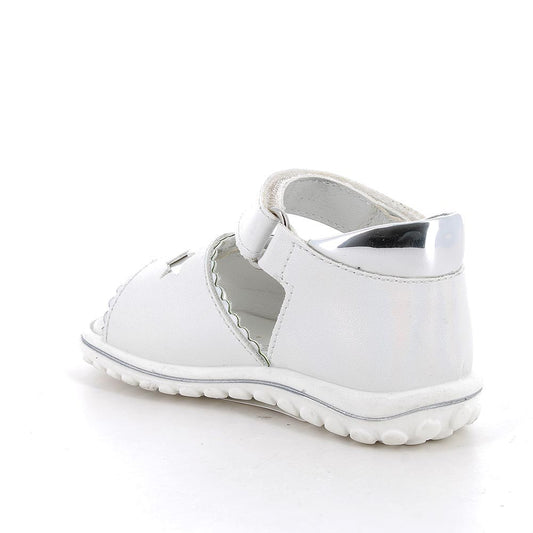 Sandalo PRIMIGI PRIMI PASSI da bambina in pelle/nappa iridescente laminato luxor bianco