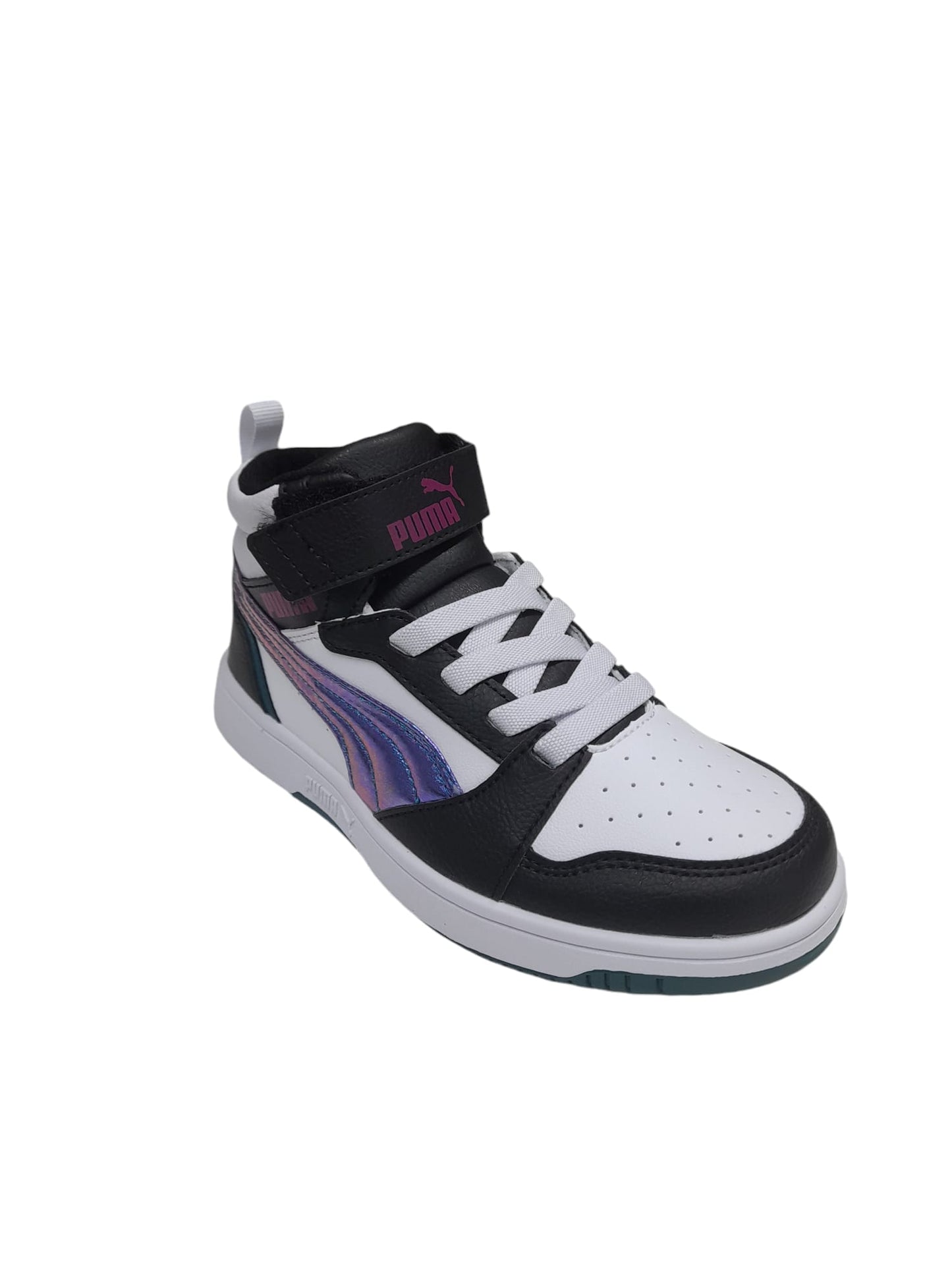 Puma Rebd V6 MidBouncySky AC+PS scarpa colletto rialzato bambina pelle bianca e nera