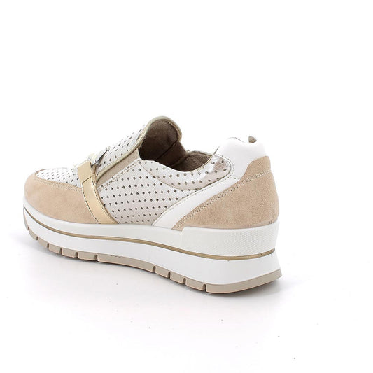 Mocassino IGI&CO scarpa donna MADE IN ITALY in camoscio avorio e pelle platino