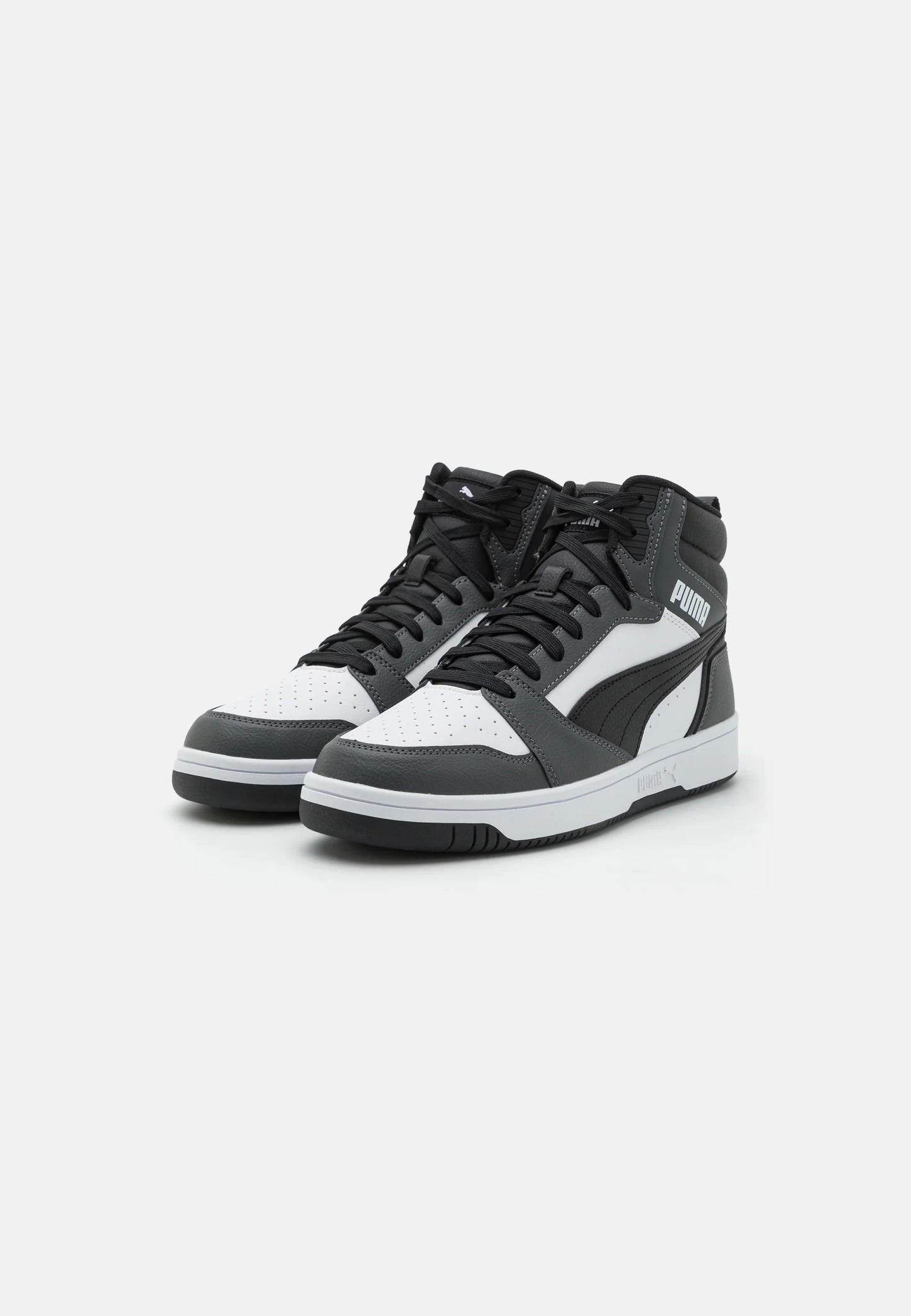 PUMA REBOUND V6 Mid Scarpa da uomo basket/ginnastica in pelle grigio bianca e nera