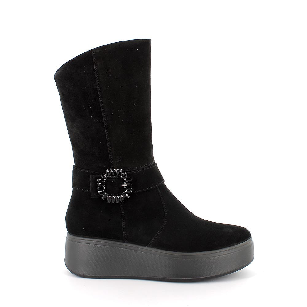 Stivale IGI&CO Platform lunghezza 3/4 donna MADE IN ITALY in camoscio super nero