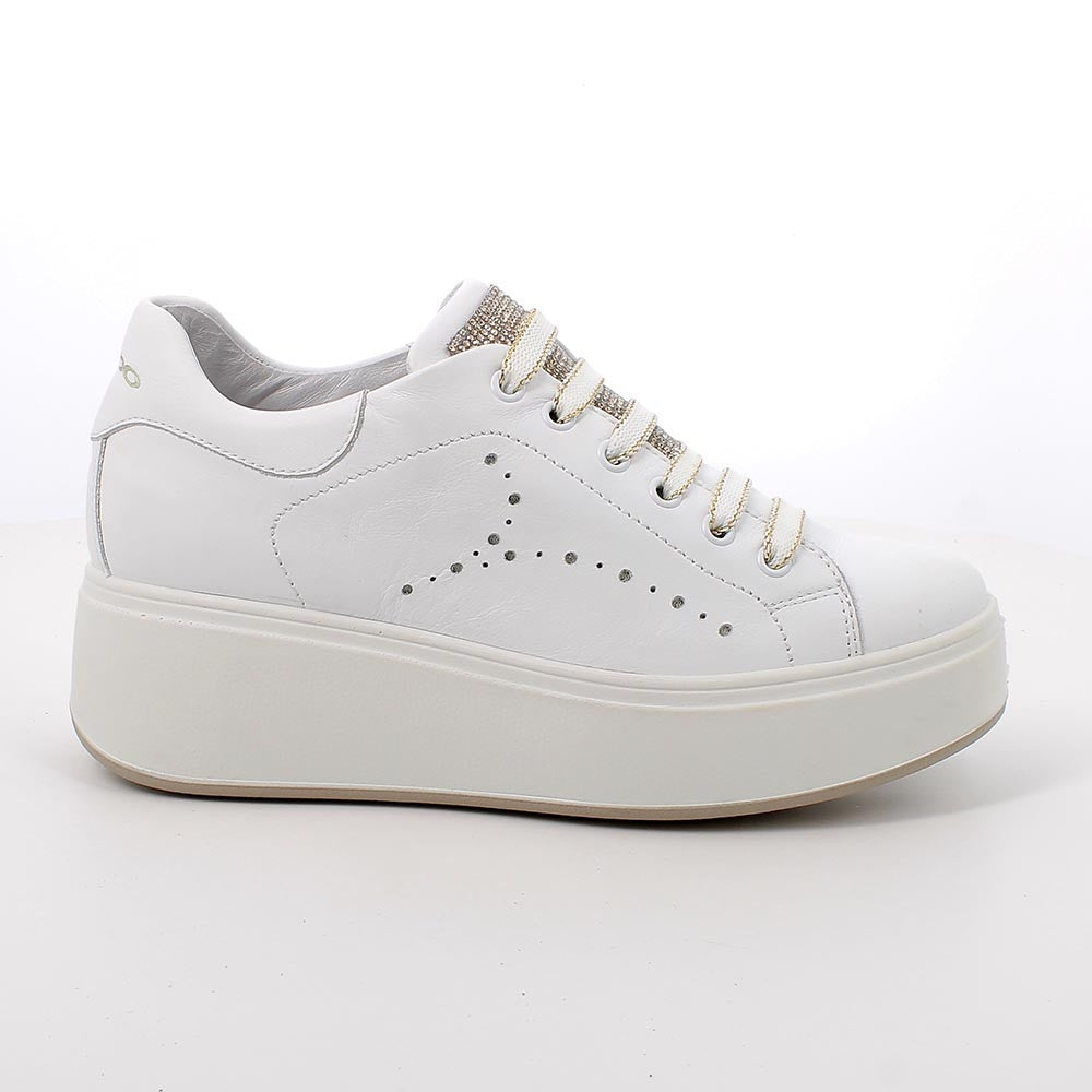 Sneakers IGI&CO PLATFORM scarpa donna a zeppa MADE IN ITALY in pelle/nappa bianco