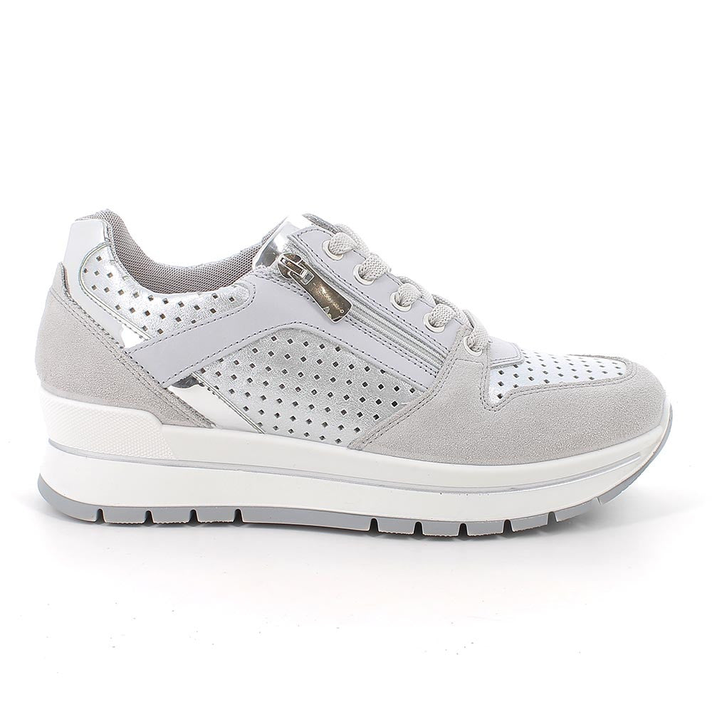 Sneakers IGI&CO scarpa donna MADE IN ITALY camoscio perla e pelle argento