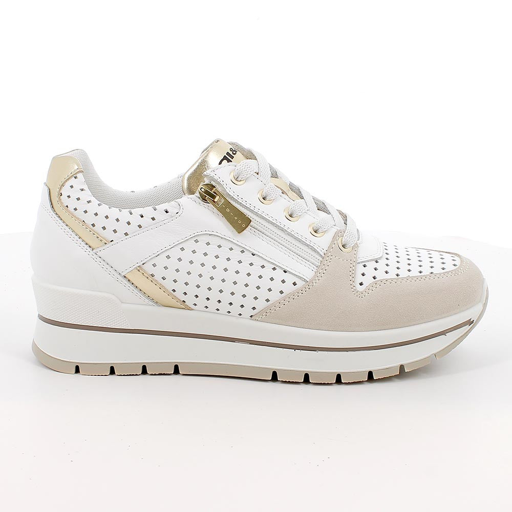 Sneakers IGI&CO scarpa donna MADE IN ITALY camoscio beige e pelle bianco