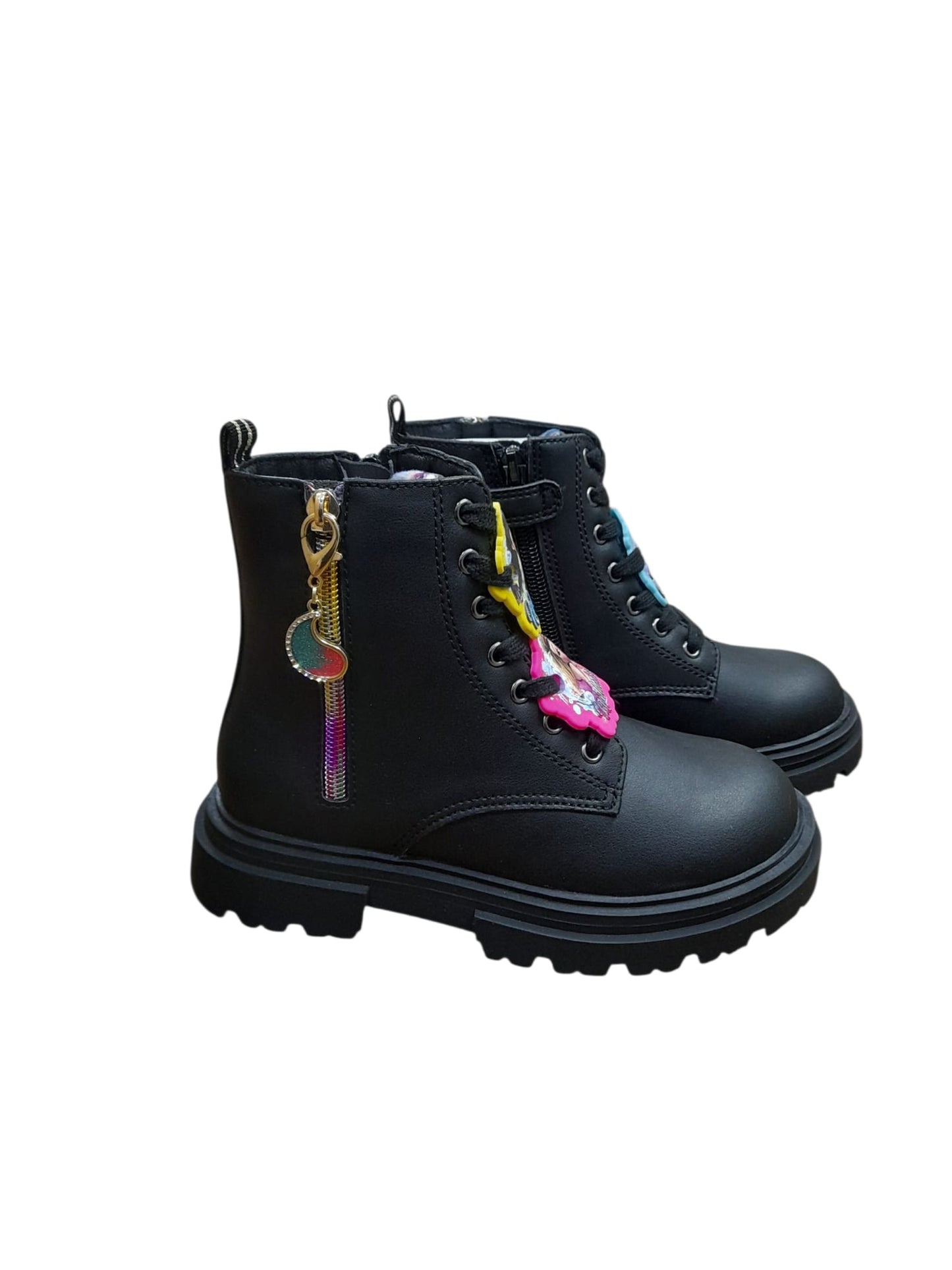 Anfibio PRIMIGI MERMAID MAGIC stivaletto da bambina lacci e cerniera in pelle nero