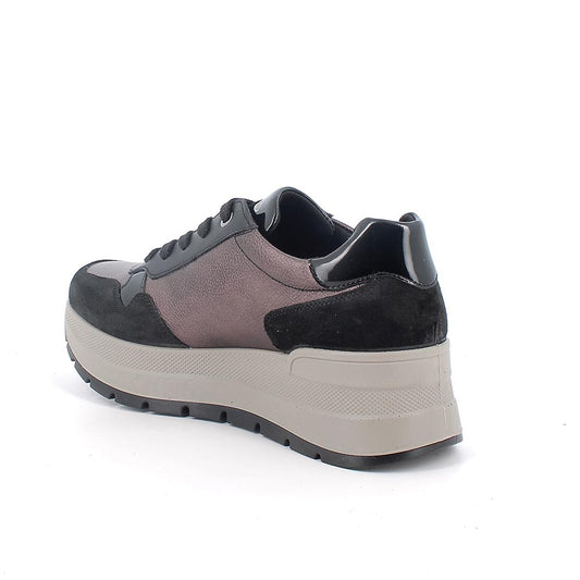 Sneakers IGI&CO scarpa sportiva donna a zeppa MADE IN ITALY in camoscio nero
