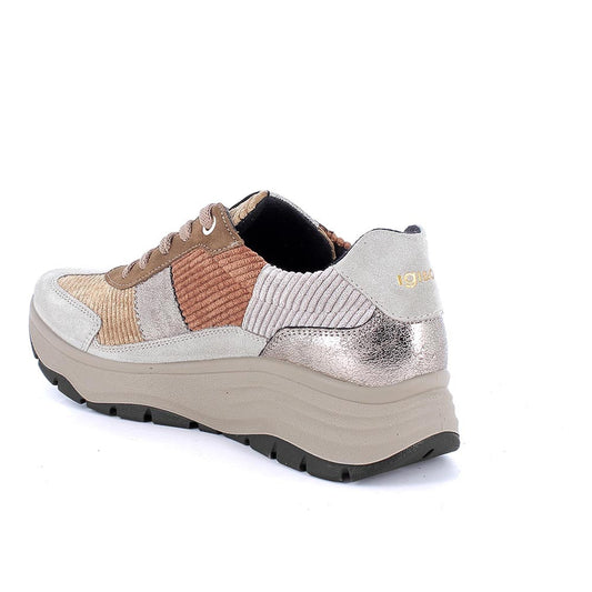 Sneakers IGI&CO scarpa sportiva donna MADE IN ITALY camoscio avorio e velluto tortora