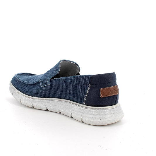 Mocassino IGI&CO scarpa da uomo MADE IN ITALY in tessuto canvas delave blu