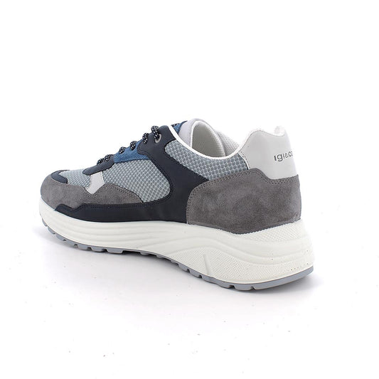 Sneakers IGI&CO scarpa uomo MADE IN ITALY in camoscio special grigio grafite e blu