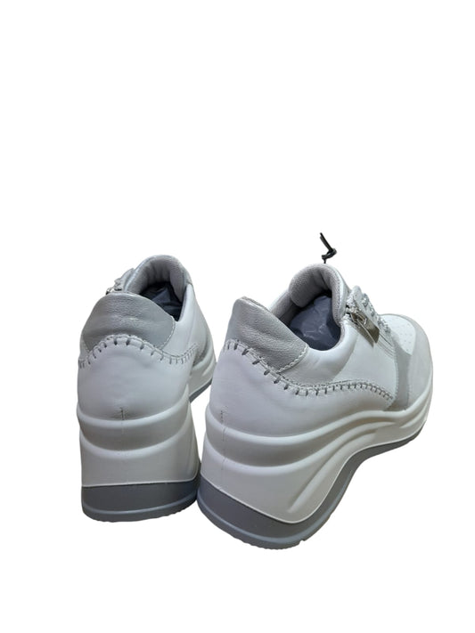 Sneakers IGI&CO scarpa a zeppone donna MADE IN ITALY pelle bianco e camoscio grigio