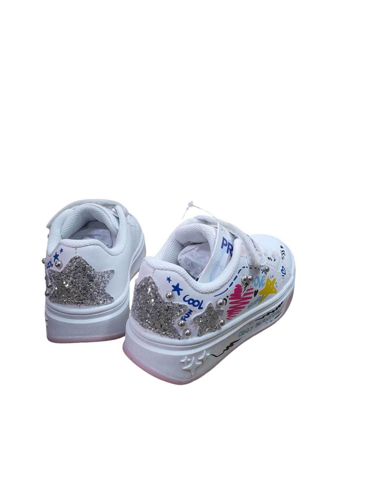 Sneakers PRIMIGI SPORT scarpa da ginnastica bambina in pelle/nappa bianco e glitter