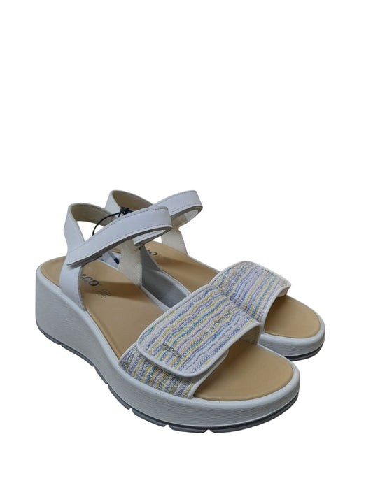 Sandalo IGI&CO da donna a zeppa MADE IN ITALY pelle e tessuto jamir bianco e azzurro