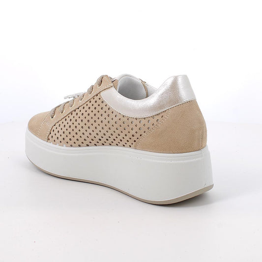 Sneakers IGI&CO PLATFORM scarpa donna a zeppa MADE IN ITALY in camoscio super avorio