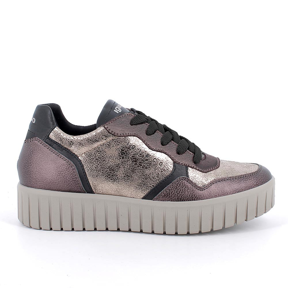 Sneakers IGI&CO scarpa sportiva donna MADE IN ITALY in fiore bottolato pelle bronzo