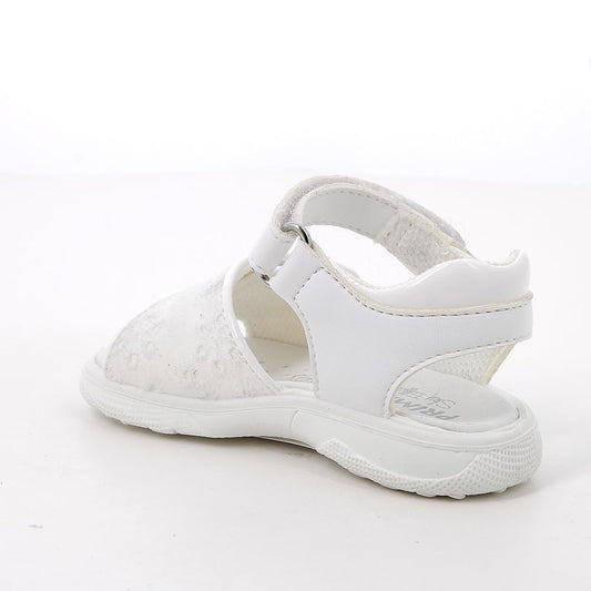 Sandalo PRIMIGI scarpa da bambina PRIMI PASSI in tessuto e pelle bianco ricamato