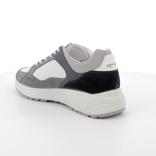 Sneakers IGI&CO scarpa sportiva uomo MADE IN ITALY in camoscio grigio e pelle bianco