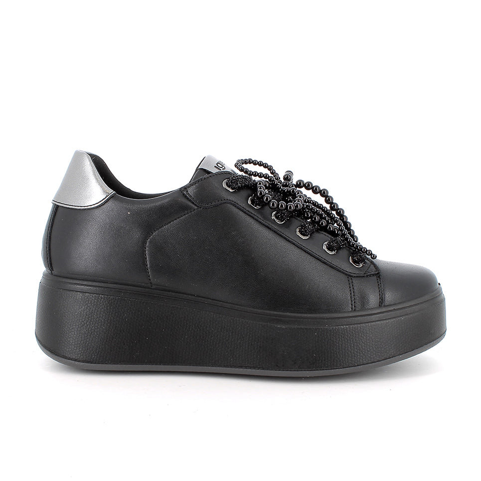 Scarpe donna IGI&CO sneakers a zeppone MADE IN ITALY in pelle di nappa soft nero