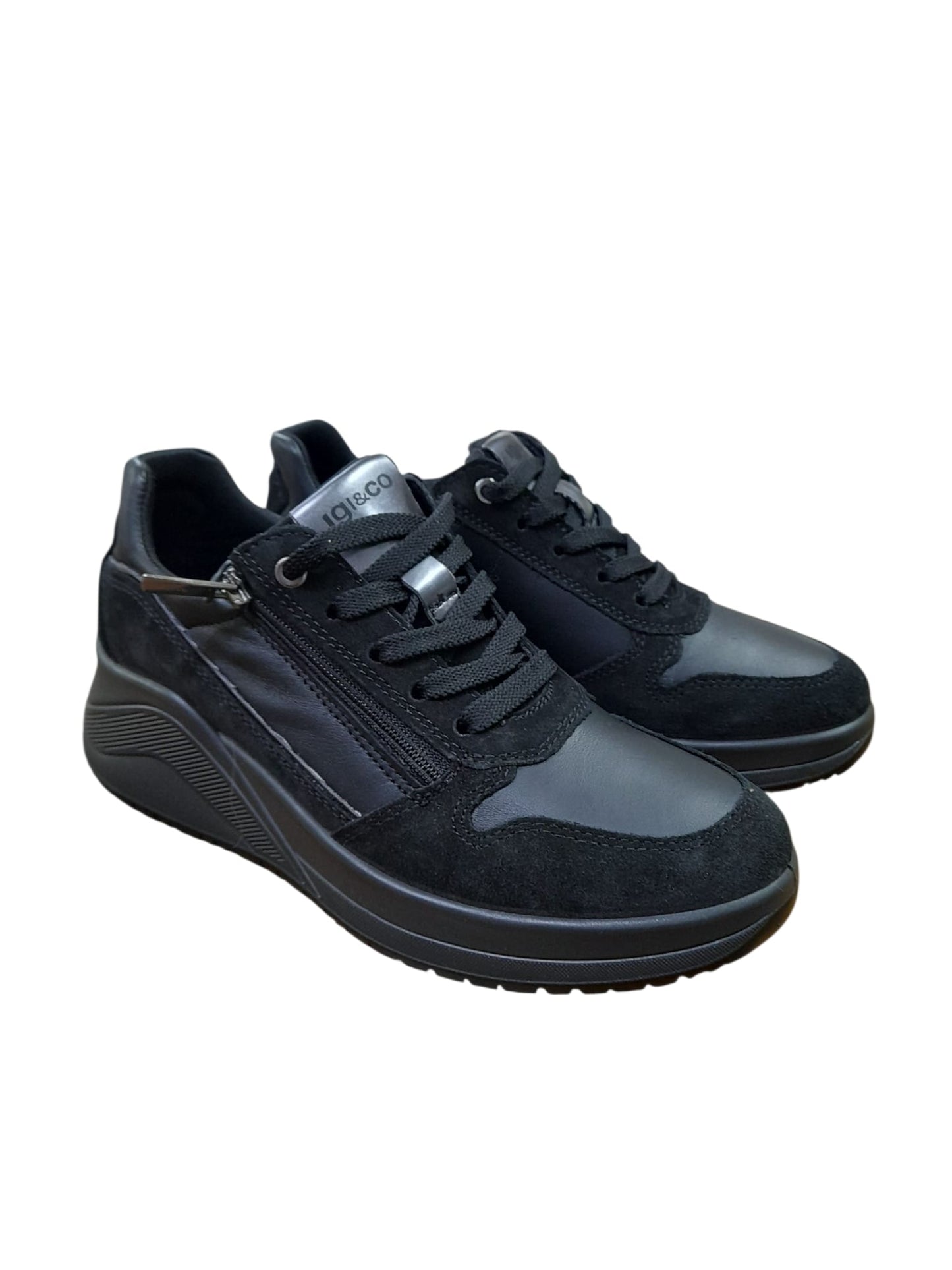Sneakers IGI&CO scarpa sportiva donna MADE IN ITALY camoscio e pelle/nappa nero