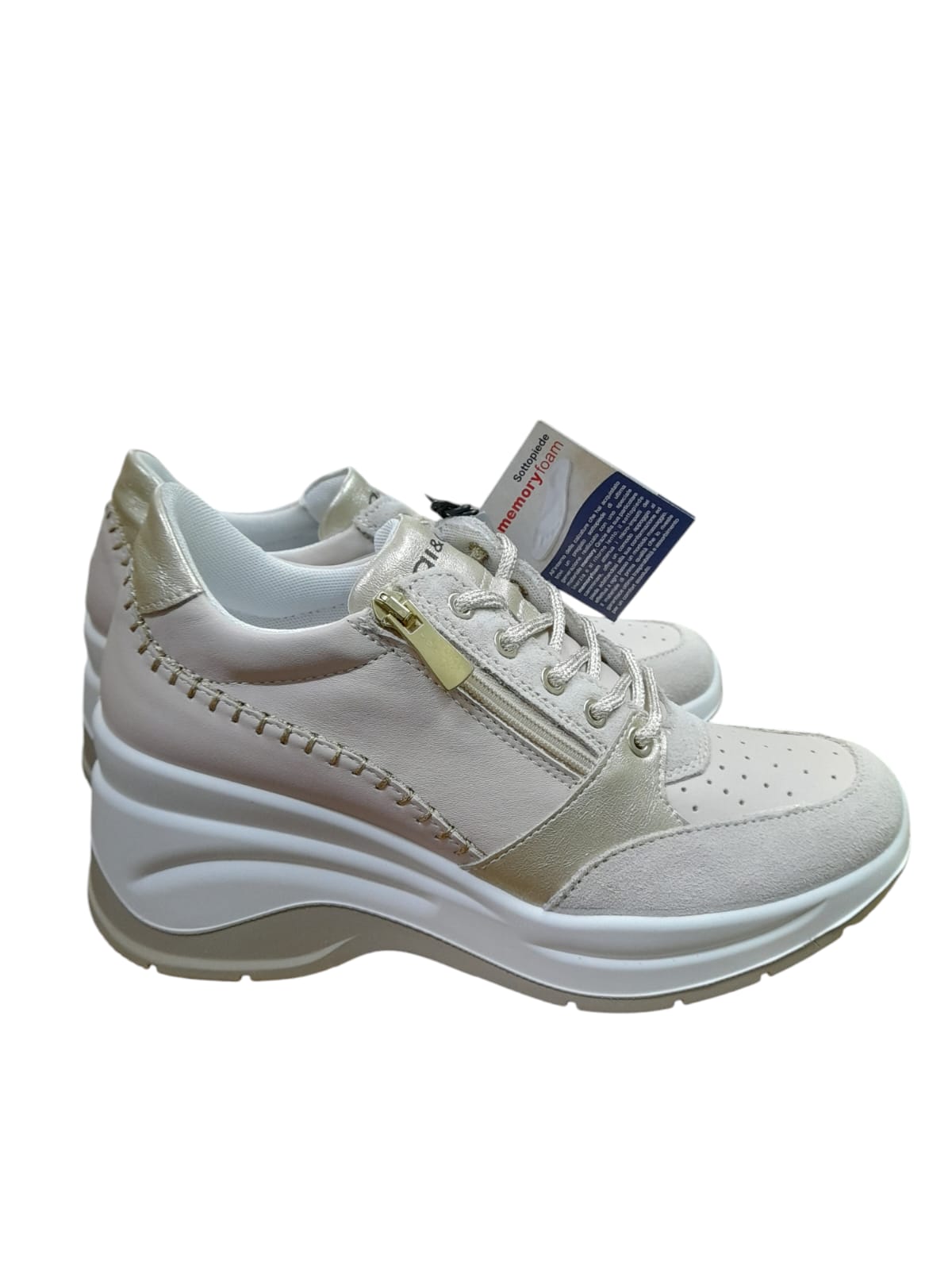 Sneakers IGI&CO scarpa sportiva a zeppone donna MADE IN ITALY pelle e camoscio beige