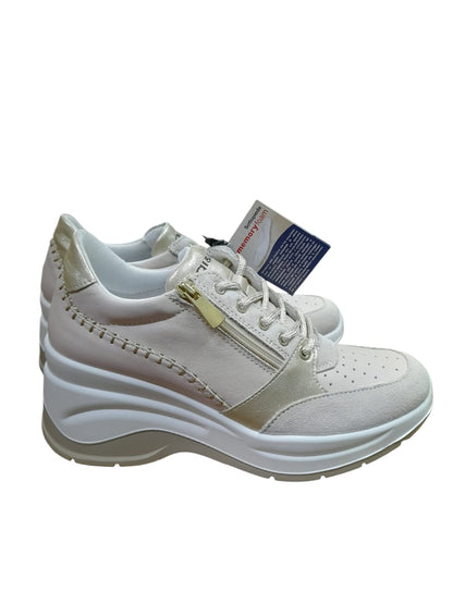 Sneakers IGI&CO scarpa sportiva a zeppone donna MADE IN ITALY pelle e camoscio beige