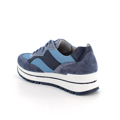 Sneakers IGI&CO scarpa donna MADE IN ITALY in camoscio e tessuto laminato avio jeans