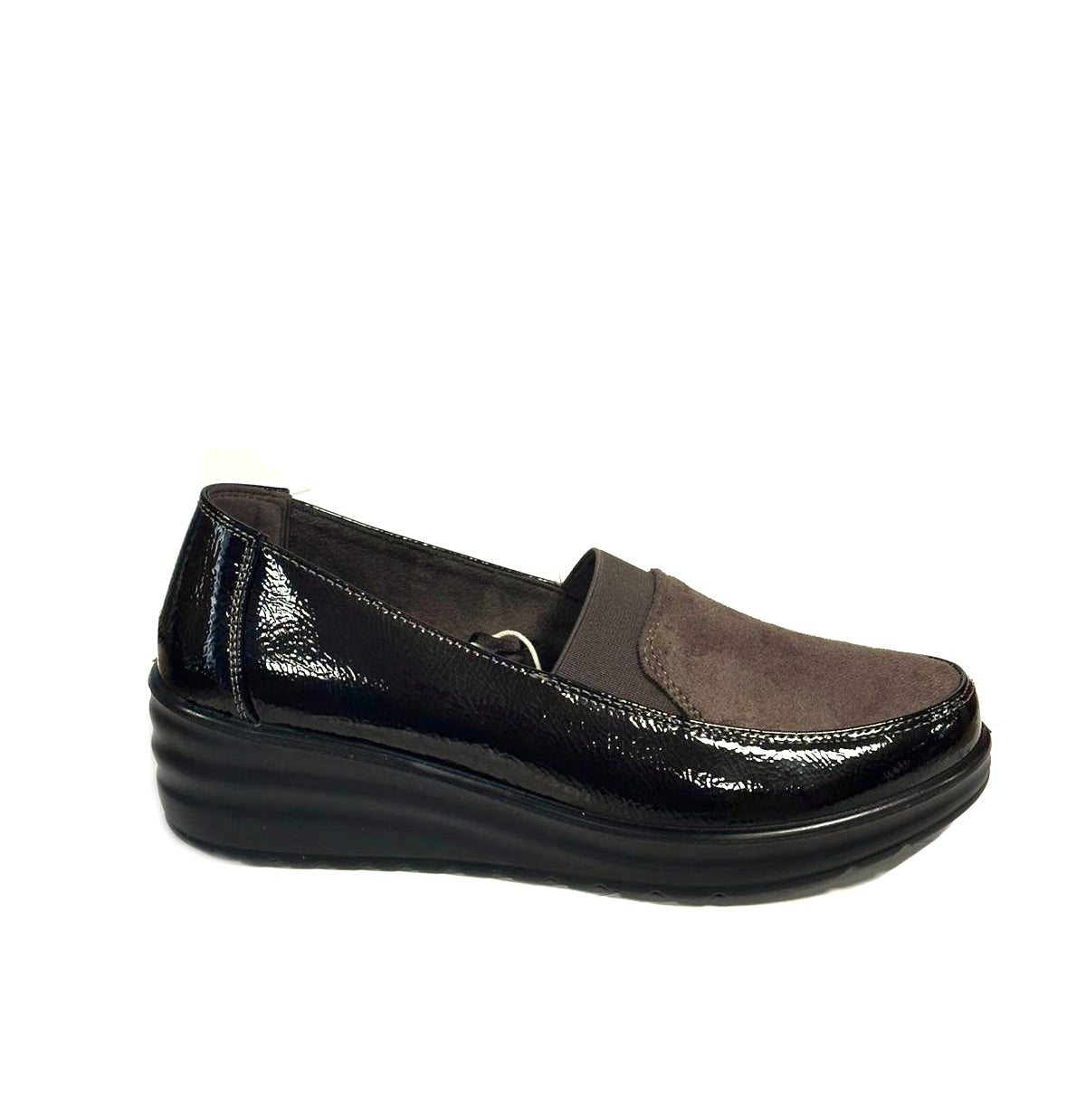 Mocassino AMARPIES scarpa linea comoda donna vernice e camoscio marrone testa di moro