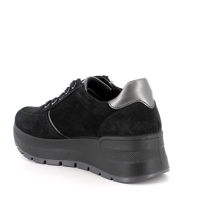 Sneakers IGI&CO scarpa donna MADE IN ITALY in camoscio super nero a zeppa