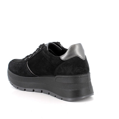 Sneakers IGI&CO scarpa donna MADE IN ITALY in camoscio super nero a zeppa
