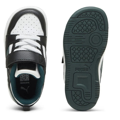 Puma REBOUND V6 LO AC+INF scarpa ginnastica primi passi in pelle nera bianca e verde