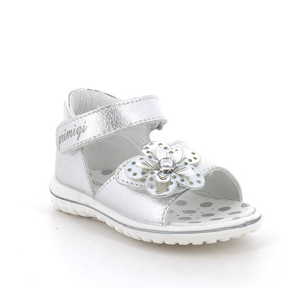 Sandalo PRIMIGI PRIMI PASSI da bambina in pelle/nappa fiore bottolato argento