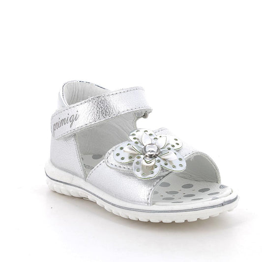Sandalo PRIMIGI PRIMI PASSI da bambina in pelle/nappa fiore bottolato argento