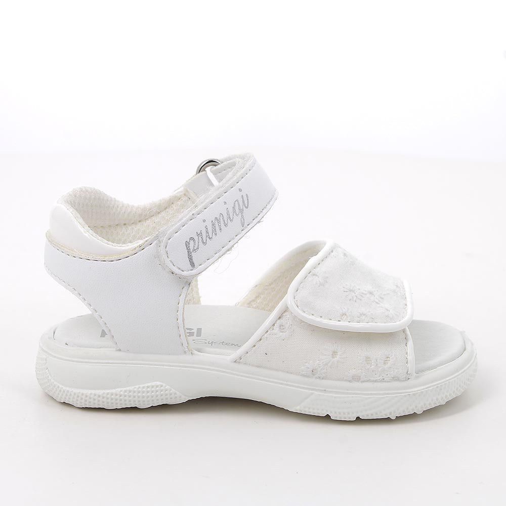 Sandalo PRIMIGI scarpa da bambina PRIMI PASSI in tessuto e pelle bianco ricamato