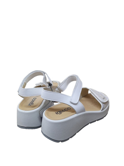 Sandalo IGI&CO da donna a zeppa MADE IN ITALY pelle e tessuto jamir bianco e azzurro