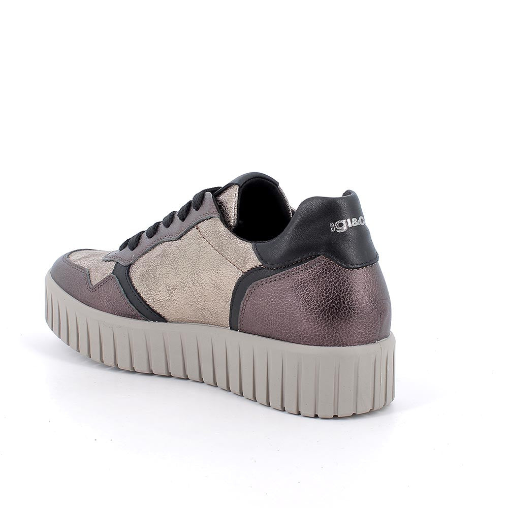 Sneakers IGI&CO scarpa sportiva donna MADE IN ITALY in fiore bottolato pelle bronzo