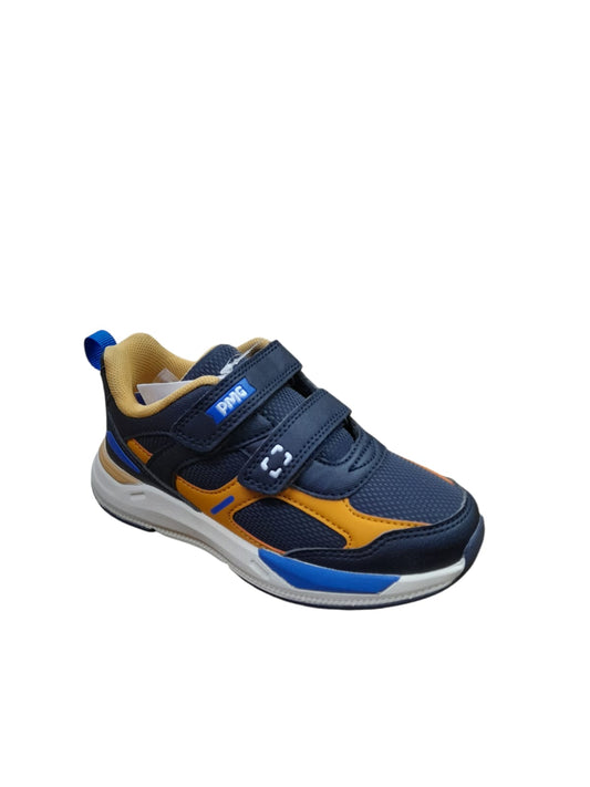 Sneaker PRIMIGI SPORT scarpa ginnastica da bambino in pelle e tela blu e senape
