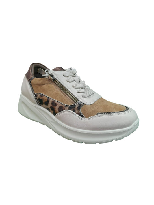 Sneaker linea confort AMARPIES scarpa casual donna in pelle beige e camoscio marrone