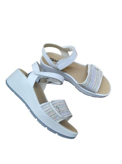 Sandalo IGI&CO da donna a zeppa MADE IN ITALY pelle e tessuto jamir bianco e azzurro