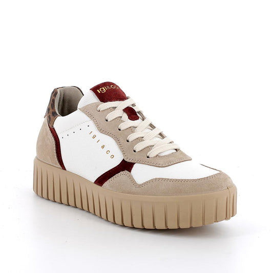 Sneakers IGI&CO scarpa sportiva donna MADE IN ITALY in camoscio beige e pelle bianca