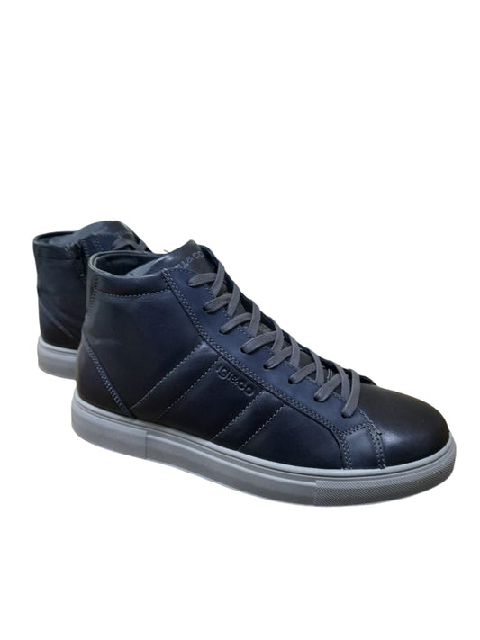 Sneaker IGI&CO scarpa uomo MADE IN ITALY pelle/vitello rag blu notte colletto alto