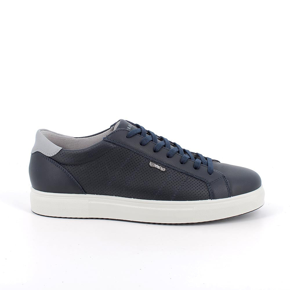 Sneakers IGI&CO scarpa sportiva uomo MADE IN ITALY pelle fiore bottolato martin blu