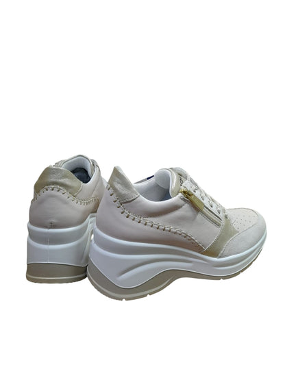 Sneakers IGI&CO scarpa sportiva a zeppone donna MADE IN ITALY pelle e camoscio beige