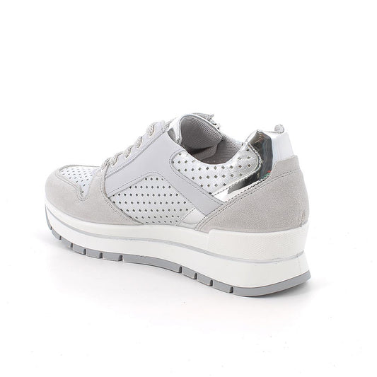 Sneakers IGI&CO scarpa donna MADE IN ITALY camoscio perla e pelle argento