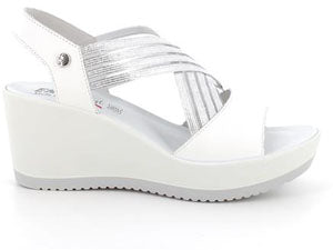 Sandalo ENVAL SOFT scarpa donna a zeppone MADE IN ITALY pelle/fiore bottolato bianco